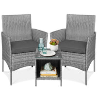 Best Choice Products 3-Piece Outdoor Wicker Conversation Patio Bistro Set, w/ 2 Chairs, Table - Gray/Navy