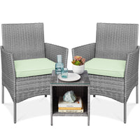 Best Choice Products 3-Piece Outdoor Wicker Conversation Patio Bistro Set, w/ 2 Chairs, Table - Gray/Navy