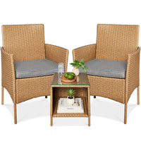 Best Choice Products 3-Piece Outdoor Wicker Conversation Patio Bistro Set, w/ 2 Chairs, Table - Gray/Navy