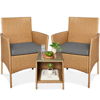 Best Choice Products 3-Piece Outdoor Wicker Conversation Patio Bistro Set, w/ 2 Chairs, Table - Gray/Navy
