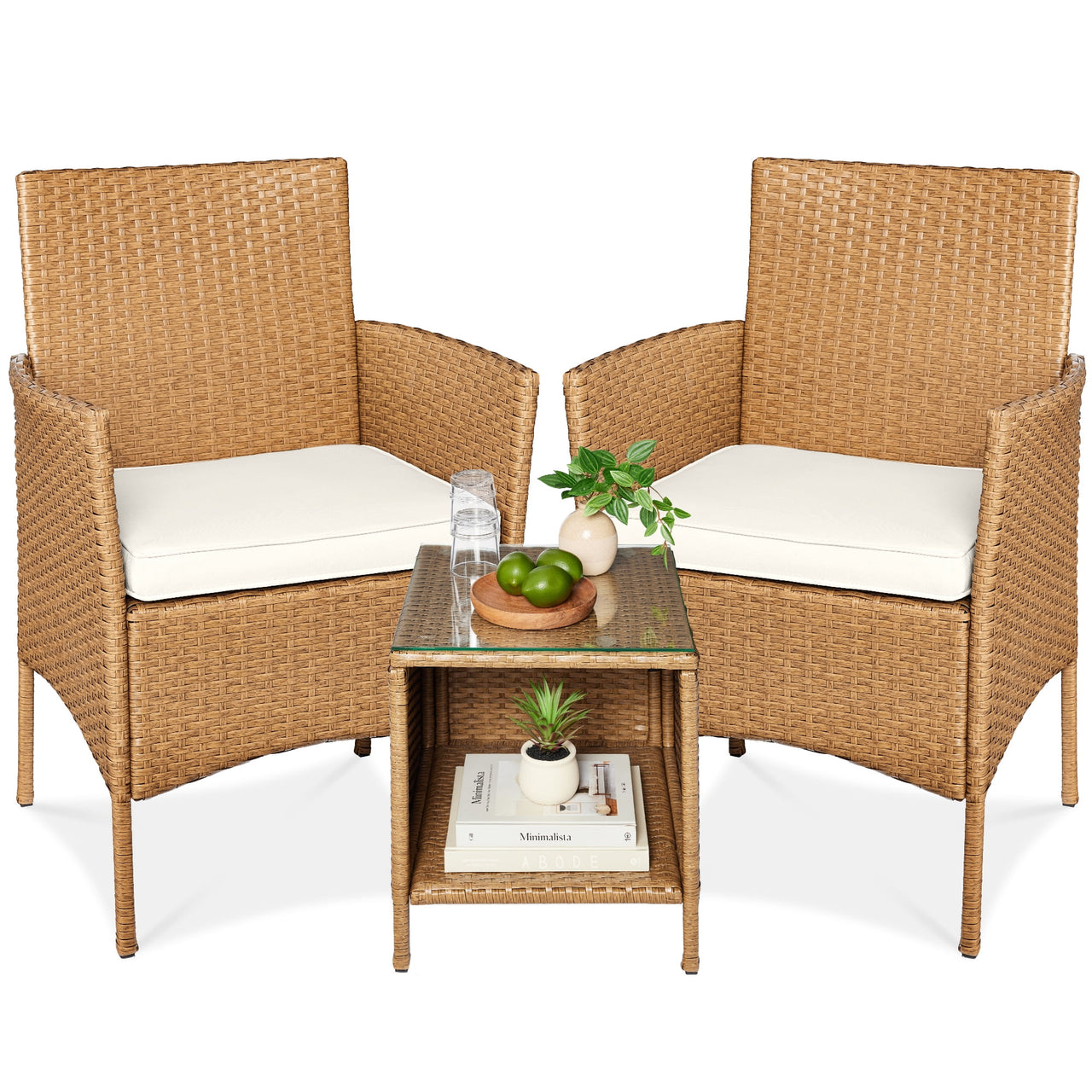 Best Choice Products 3-Piece Outdoor Wicker Conversation Patio Bistro Set, w/ 2 Chairs, Table - Gray/Navy