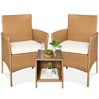 Best Choice Products 3-Piece Outdoor Wicker Conversation Patio Bistro Set, w/ 2 Chairs, Table - Gray/Navy