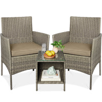Best Choice Products 3-Piece Outdoor Wicker Conversation Patio Bistro Set, w/ 2 Chairs, Table - Gray/Navy