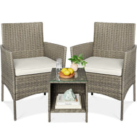 Best Choice Products 3-Piece Outdoor Wicker Conversation Patio Bistro Set, w/ 2 Chairs, Table - Gray/Navy