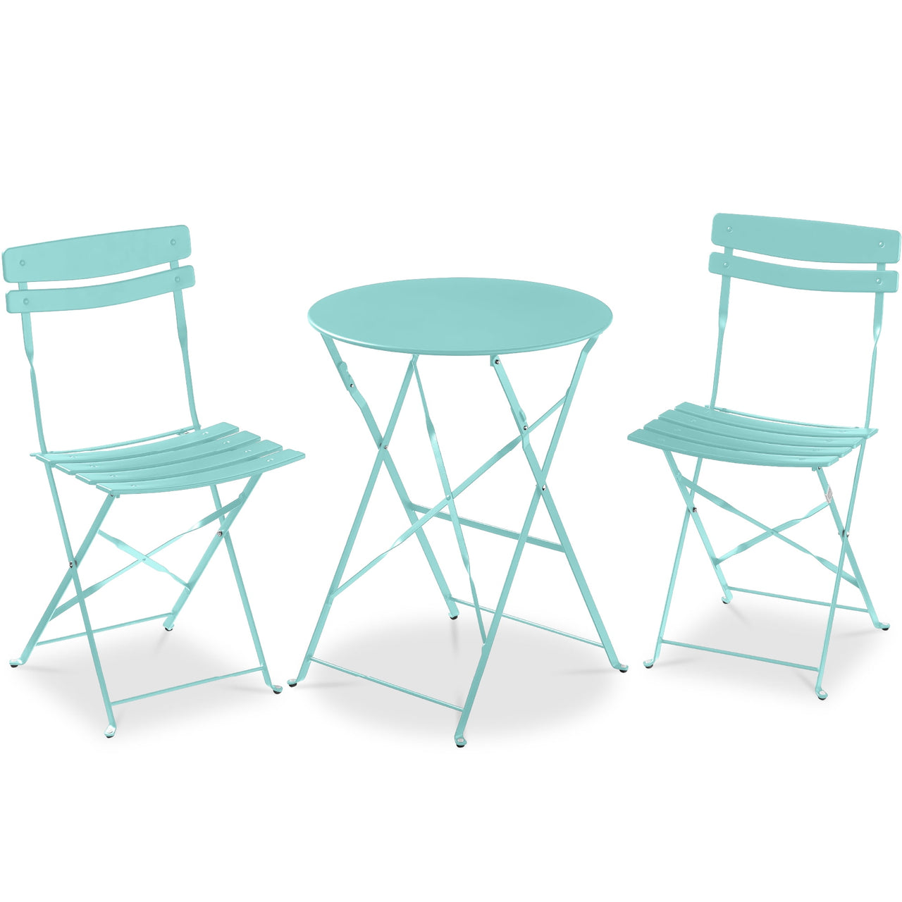 Best Choice Products 3-Piece Small Bistro Set, Folding Patio Furniture Set of 2 Chairs and Table - Pink