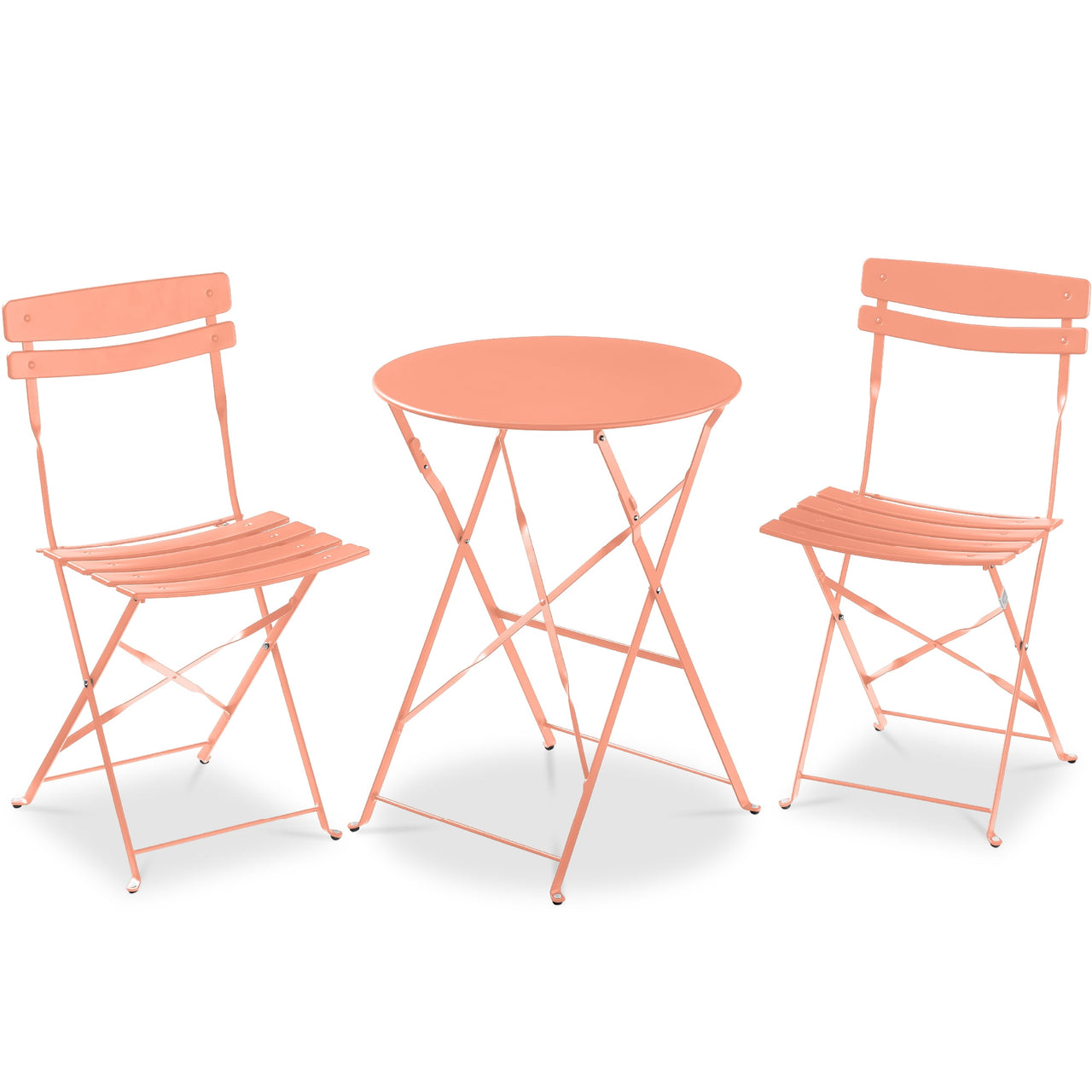 Best Choice Products 3-Piece Small Bistro Set, Folding Patio Furniture Set of 2 Chairs and Table - Pink