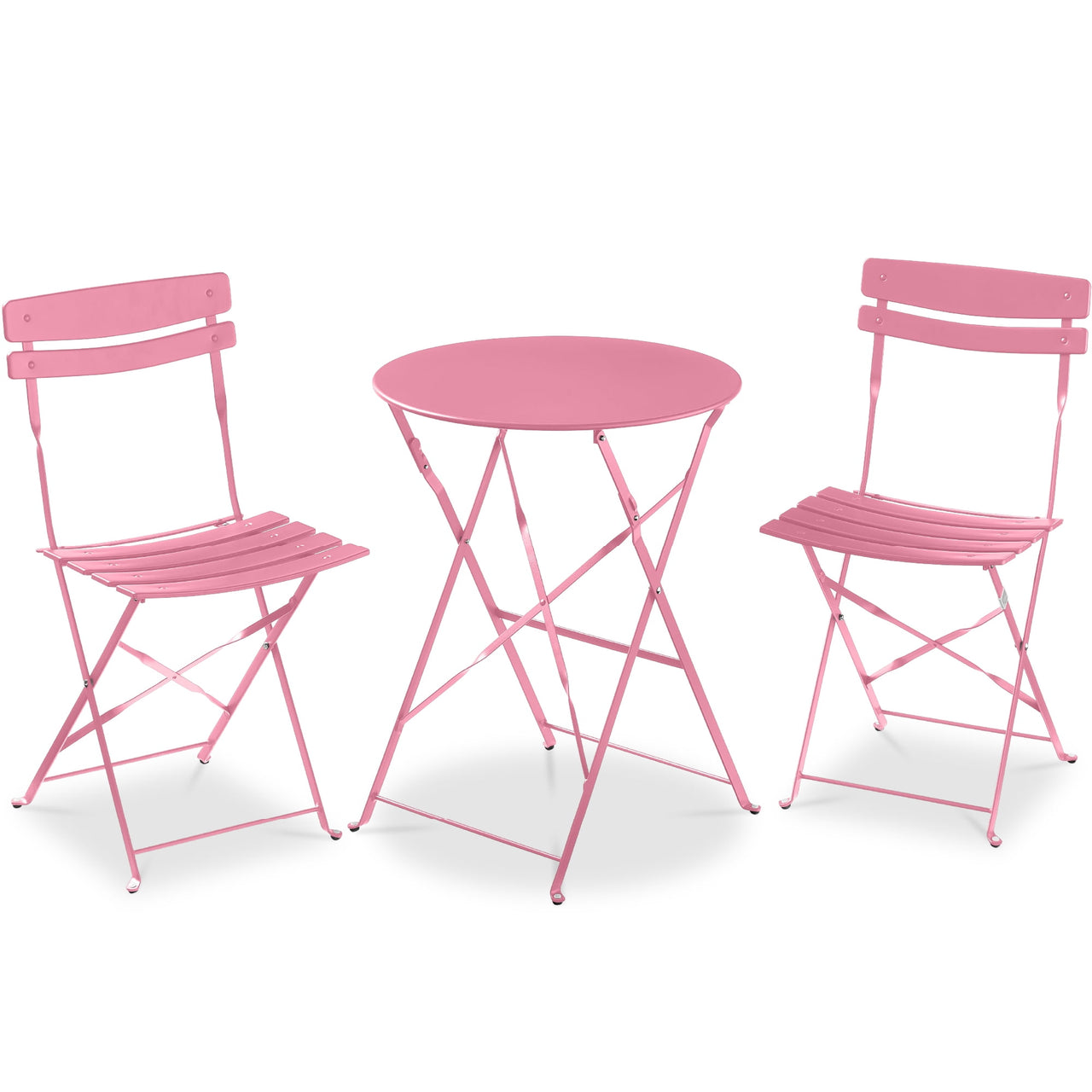 Best Choice Products 3-Piece Small Bistro Set, Folding Patio Furniture Set of 2 Chairs and Table - Pink