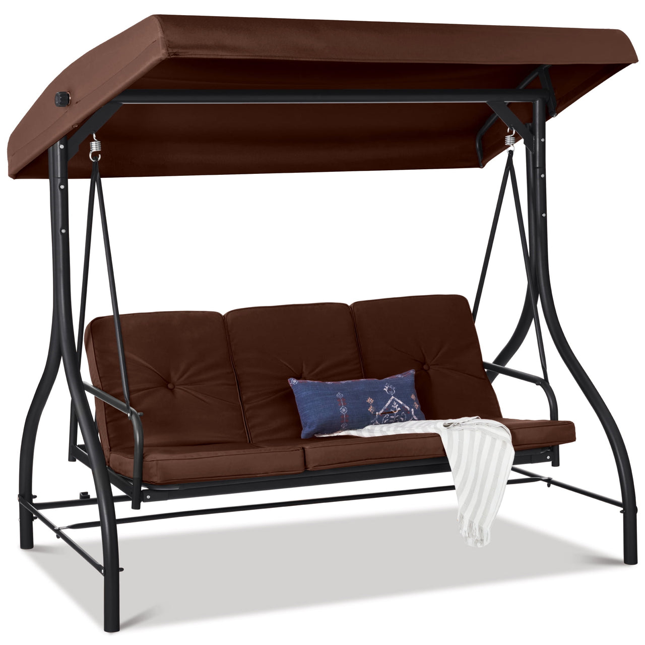 Best Choice Products 3-Seat Outdoor Converting Canopy Swing Glider Patio Hammock w/ Removable Cushions - Burgundy
