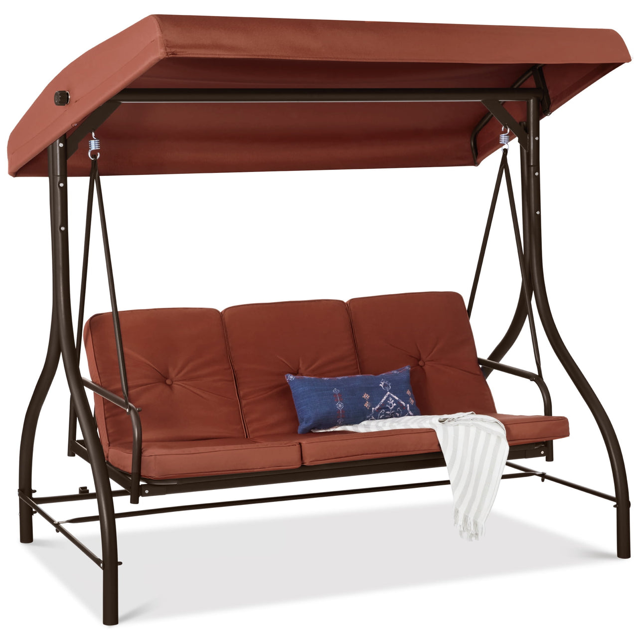 Best Choice Products 3-Seat Outdoor Converting Canopy Swing Glider Patio Hammock w/ Removable Cushions - Burgundy