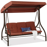 Best Choice Products 3-Seat Outdoor Converting Canopy Swing Glider Patio Hammock w/ Removable Cushions - Burgundy