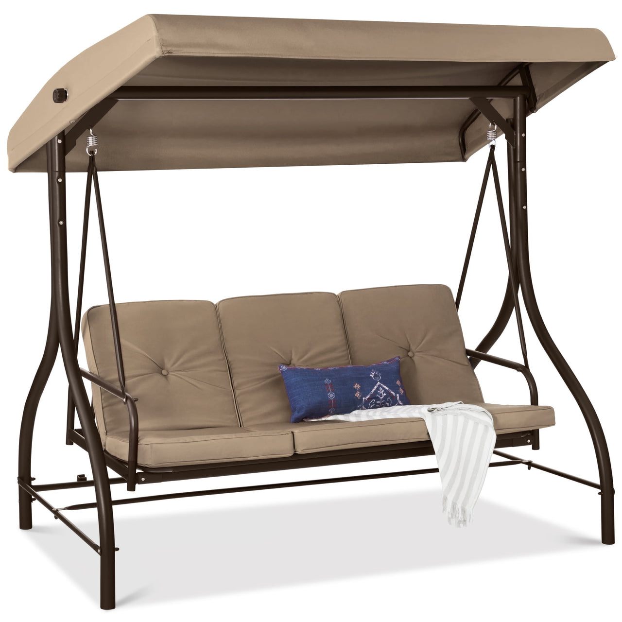 Best Choice Products 3-Seat Outdoor Converting Canopy Swing Glider Patio Hammock w/ Removable Cushions - Burgundy
