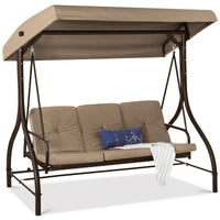 Best Choice Products 3-Seat Outdoor Converting Canopy Swing Glider Patio Hammock w/ Removable Cushions - Burgundy