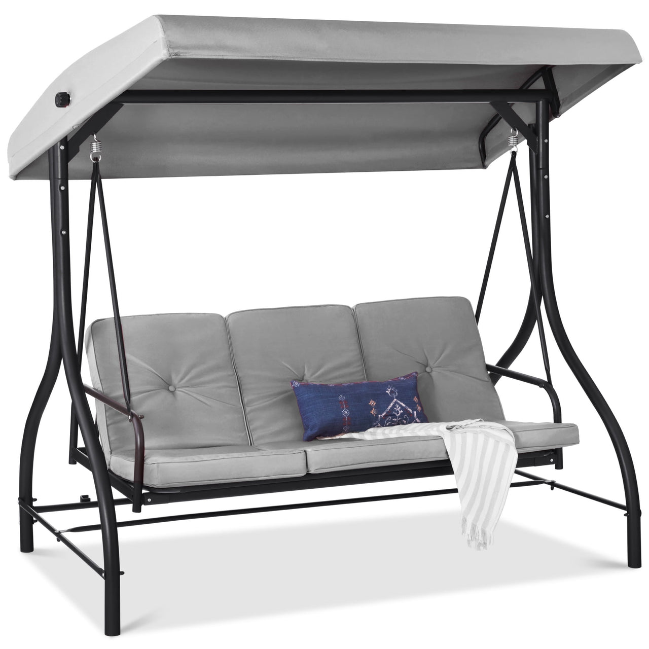 Best Choice Products 3-Seat Outdoor Converting Canopy Swing Glider Patio Hammock w/ Removable Cushions - Burgundy