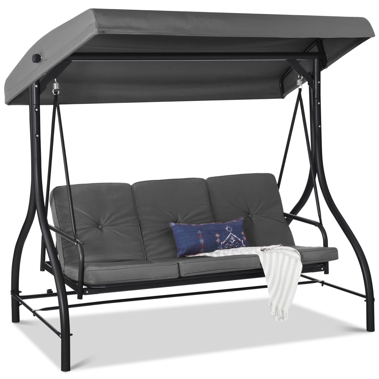 Best Choice Products 3-Seat Outdoor Converting Canopy Swing Glider Patio Hammock w/ Removable Cushions - Burgundy