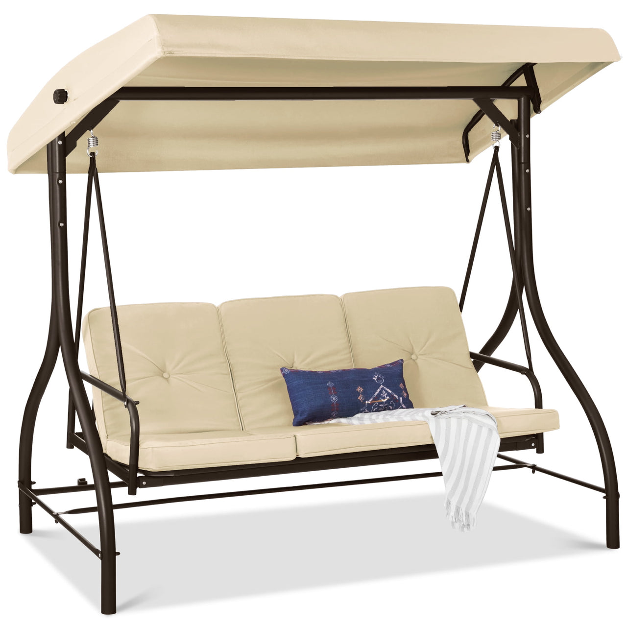 Best Choice Products 3-Seat Outdoor Converting Canopy Swing Glider Patio Hammock w/ Removable Cushions - Burgundy