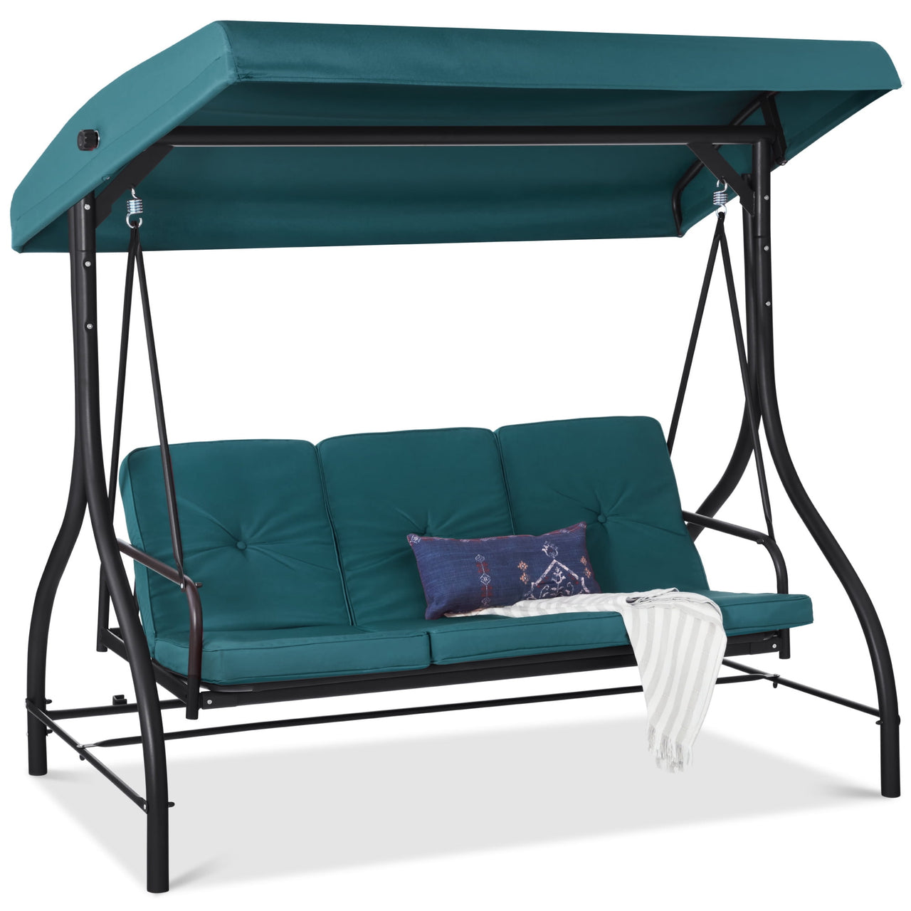 Best Choice Products 3-Seat Outdoor Converting Canopy Swing Glider Patio Hammock w/ Removable Cushions - Burgundy