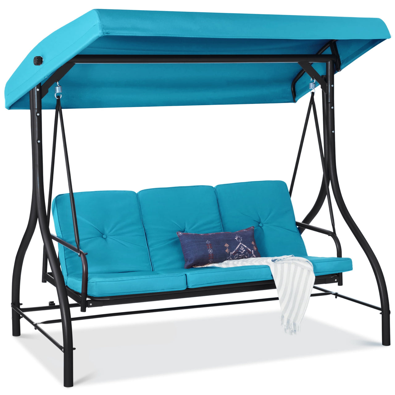 Best Choice Products 3-Seat Outdoor Converting Canopy Swing Glider Patio Hammock w/ Removable Cushions - Burgundy