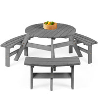 Best Choice Products 6-Person Circular Outdoor Wooden Picnic Table w/ 3 Built-In Benches, 500lb Capacity - Natural