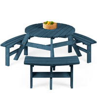 Best Choice Products 6-Person Circular Outdoor Wooden Picnic Table w/ 3 Built-In Benches, 500lb Capacity - Natural