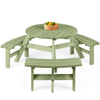 Best Choice Products 6-Person Circular Outdoor Wooden Picnic Table w/ 3 Built-In Benches, 500lb Capacity - Natural