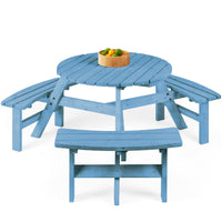 Best Choice Products 6-Person Circular Outdoor Wooden Picnic Table w/ 3 Built-In Benches, 500lb Capacity - Natural