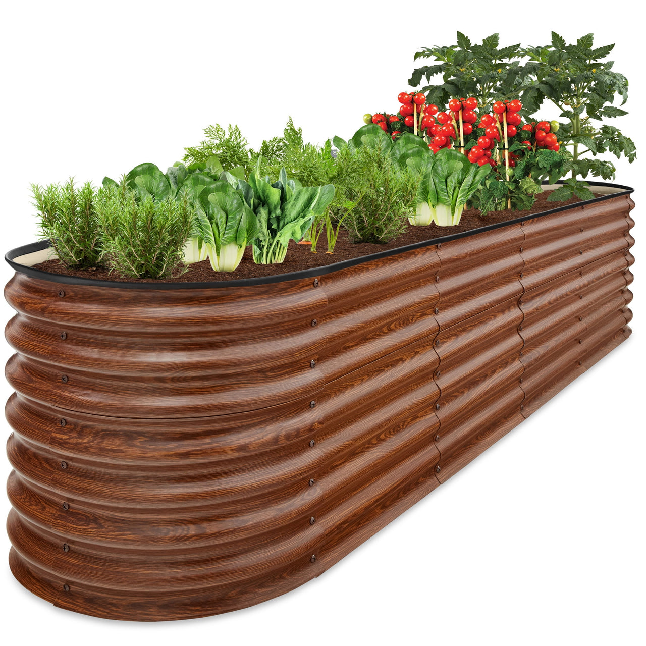 Best Choice Products 8x2x2ft Metal Raised Garden Bed, Oval Outdoor Planter Box w/ 4 Support Bars - Charcoal