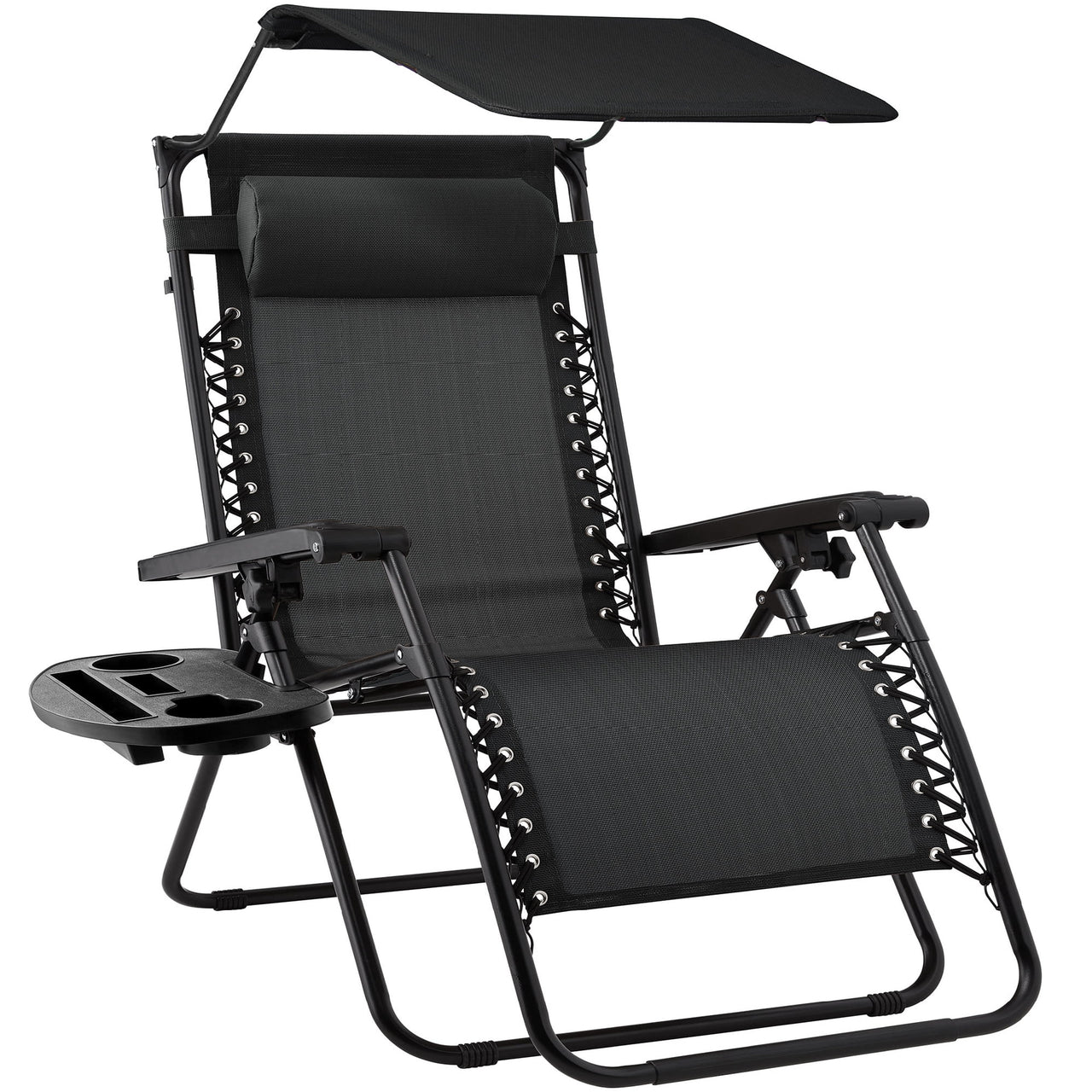 Best Choice Products Folding Zero Gravity Recliner Patio Lounge Chair w/ Canopy Shade, Headrest, Tray - Beige
