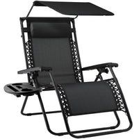 Best Choice Products Folding Zero Gravity Recliner Patio Lounge Chair w/ Canopy Shade, Headrest, Tray - Beige