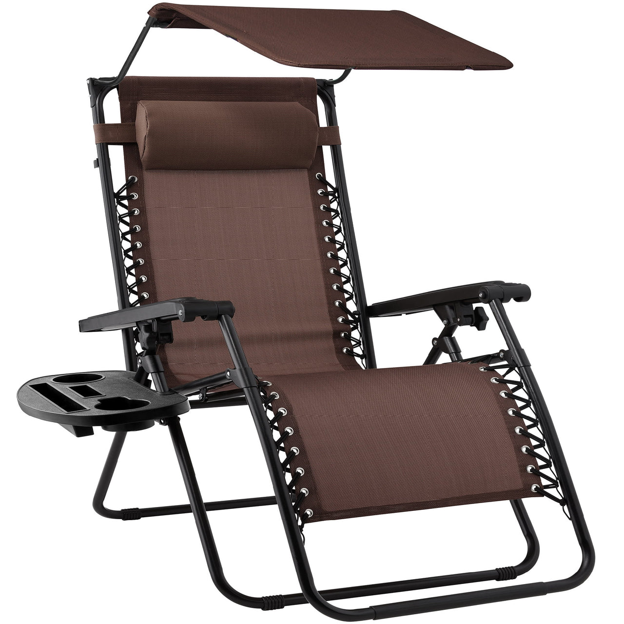 Best Choice Products Folding Zero Gravity Recliner Patio Lounge Chair w/ Canopy Shade, Headrest, Tray - Beige