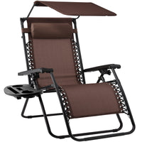 Best Choice Products Folding Zero Gravity Recliner Patio Lounge Chair w/ Canopy Shade, Headrest, Tray - Beige