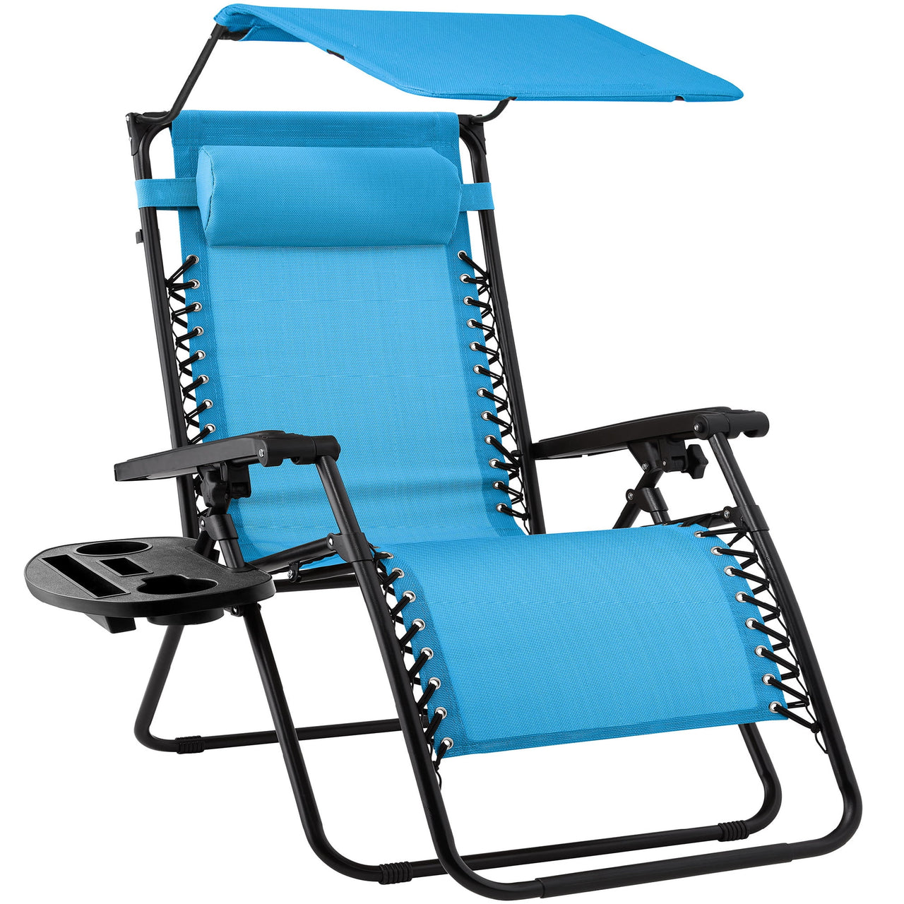 Best Choice Products Folding Zero Gravity Recliner Patio Lounge Chair w/ Canopy Shade, Headrest, Tray - Beige