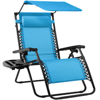 Best Choice Products Folding Zero Gravity Recliner Patio Lounge Chair w/ Canopy Shade, Headrest, Tray - Beige