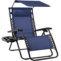 Best Choice Products Folding Zero Gravity Recliner Patio Lounge Chair w/ Canopy Shade, Headrest, Tray - Beige