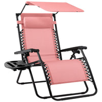 Best Choice Products Folding Zero Gravity Recliner Patio Lounge Chair w/ Canopy Shade, Headrest, Tray - Beige