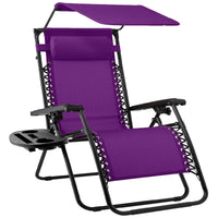 Best Choice Products Folding Zero Gravity Recliner Patio Lounge Chair w/ Canopy Shade, Headrest, Tray - Beige