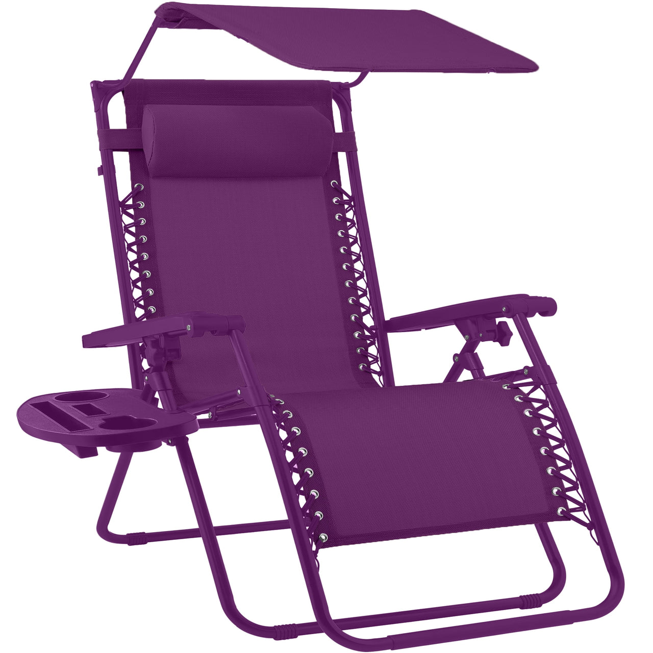 Best Choice Products Folding Zero Gravity Recliner Patio Lounge Chair w/ Canopy Shade, Headrest, Tray - Beige