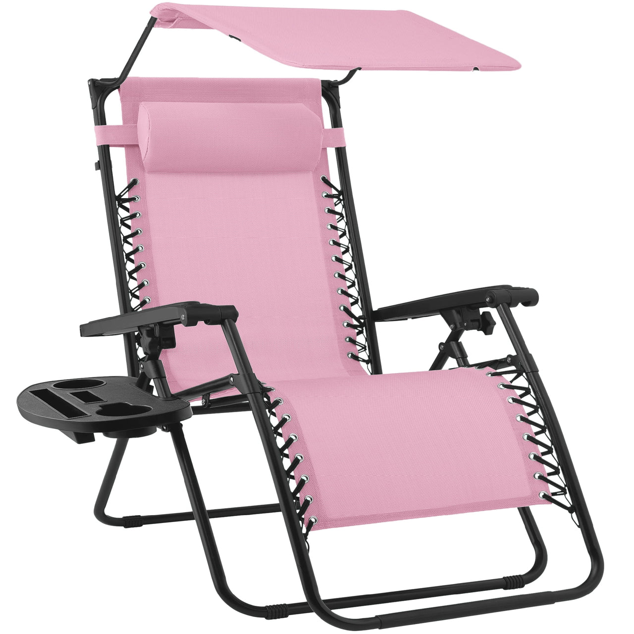 Best Choice Products Folding Zero Gravity Recliner Patio Lounge Chair w/ Canopy Shade, Headrest, Tray - Beige