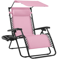 Best Choice Products Folding Zero Gravity Recliner Patio Lounge Chair w/ Canopy Shade, Headrest, Tray - Beige