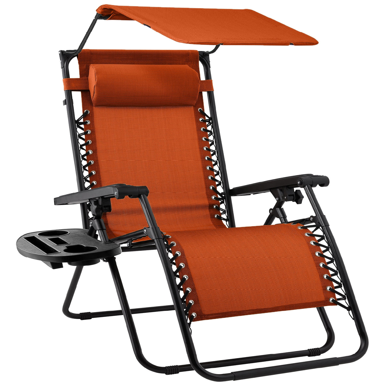 Best Choice Products Folding Zero Gravity Recliner Patio Lounge Chair w/ Canopy Shade, Headrest, Tray - Beige