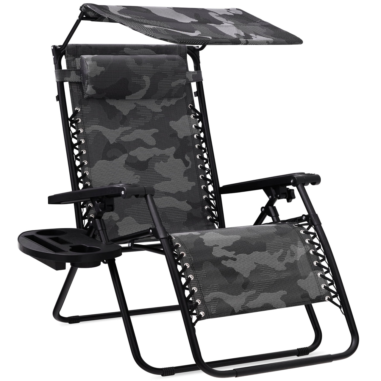 Best Choice Products Folding Zero Gravity Recliner Patio Lounge Chair w/ Canopy Shade, Headrest, Tray - Beige