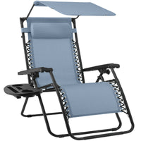 Best Choice Products Folding Zero Gravity Recliner Patio Lounge Chair w/ Canopy Shade, Headrest, Tray - Beige