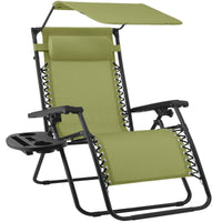 Best Choice Products Folding Zero Gravity Recliner Patio Lounge Chair w/ Canopy Shade, Headrest, Tray - Beige