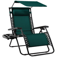 Best Choice Products Folding Zero Gravity Recliner Patio Lounge Chair w/ Canopy Shade, Headrest, Tray - Beige