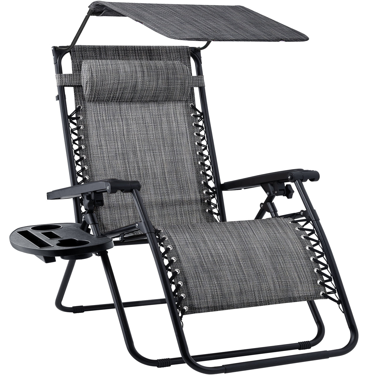 Best Choice Products Folding Zero Gravity Recliner Patio Lounge Chair w/ Canopy Shade, Headrest, Tray - Beige