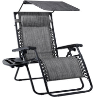 Best Choice Products Folding Zero Gravity Recliner Patio Lounge Chair w/ Canopy Shade, Headrest, Tray - Beige