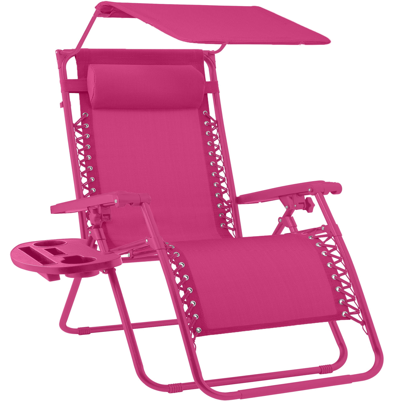 Best Choice Products Folding Zero Gravity Recliner Patio Lounge Chair w/ Canopy Shade, Headrest, Tray - Beige