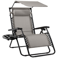 Best Choice Products Folding Zero Gravity Recliner Patio Lounge Chair w/ Canopy Shade, Headrest, Tray - Beige