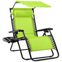 Best Choice Products Folding Zero Gravity Recliner Patio Lounge Chair w/ Canopy Shade, Headrest, Tray - Beige