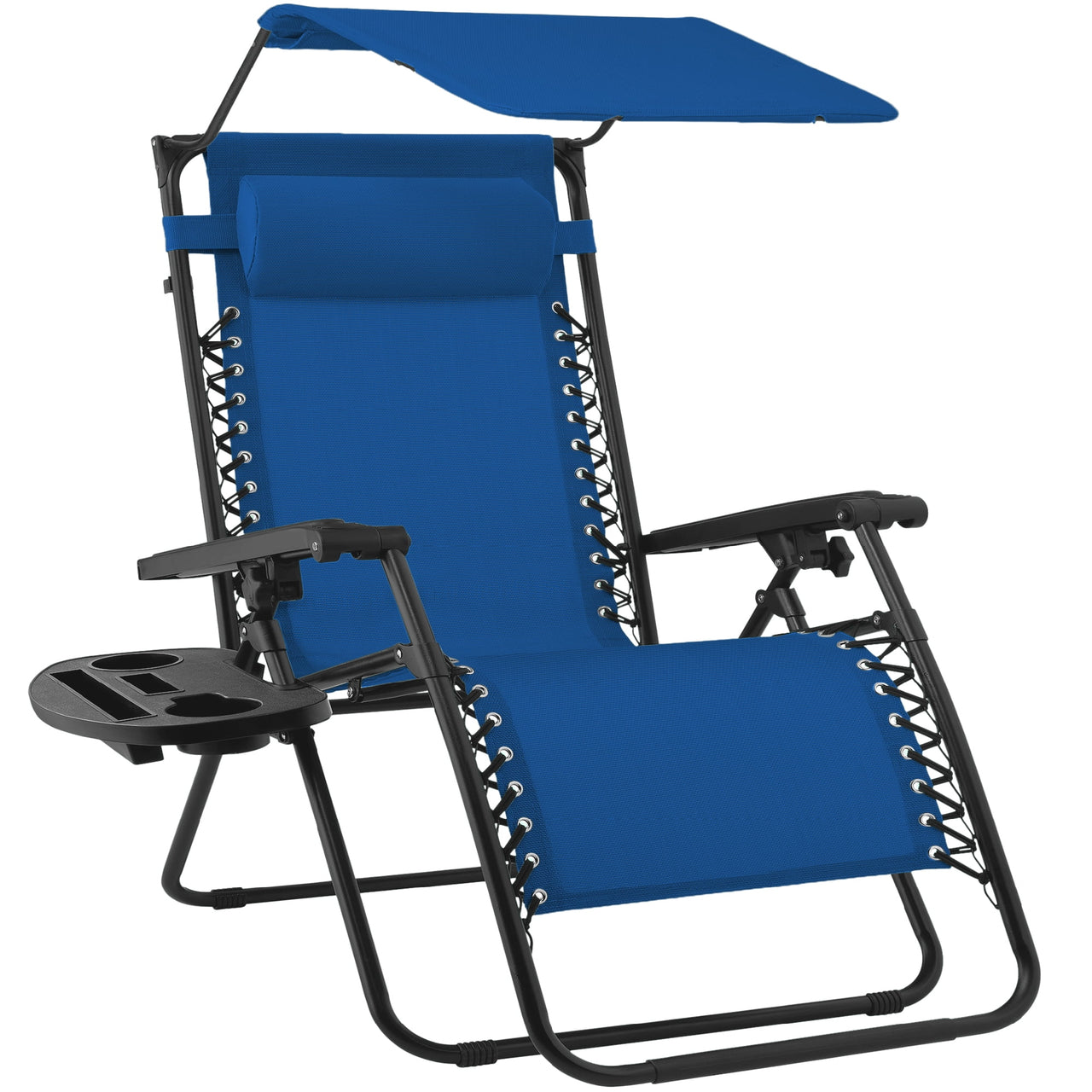 Best Choice Products Folding Zero Gravity Recliner Patio Lounge Chair w/ Canopy Shade, Headrest, Tray - Beige