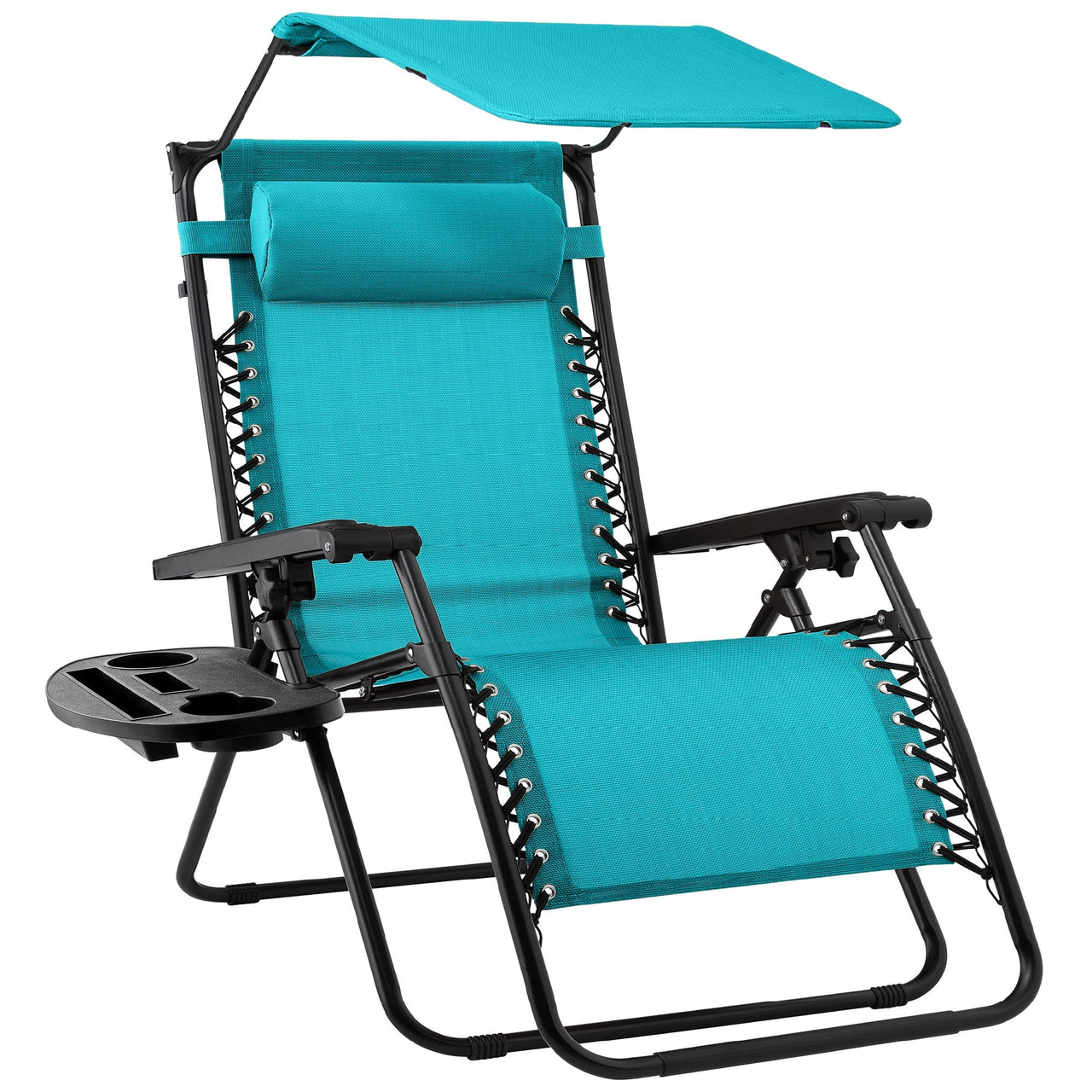 Best Choice Products Folding Zero Gravity Recliner Patio Lounge Chair w/ Canopy Shade, Headrest, Tray - Beige
